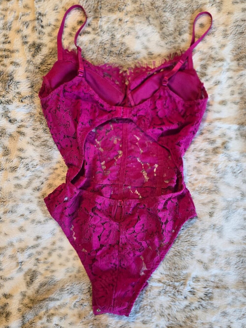 Fashion Nova Raspberry Pink Lace Bodysuit - Picture 2 of 7